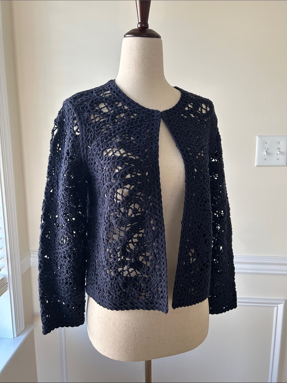 Brooks Brothers Navy Openwork Crochet Cardigan